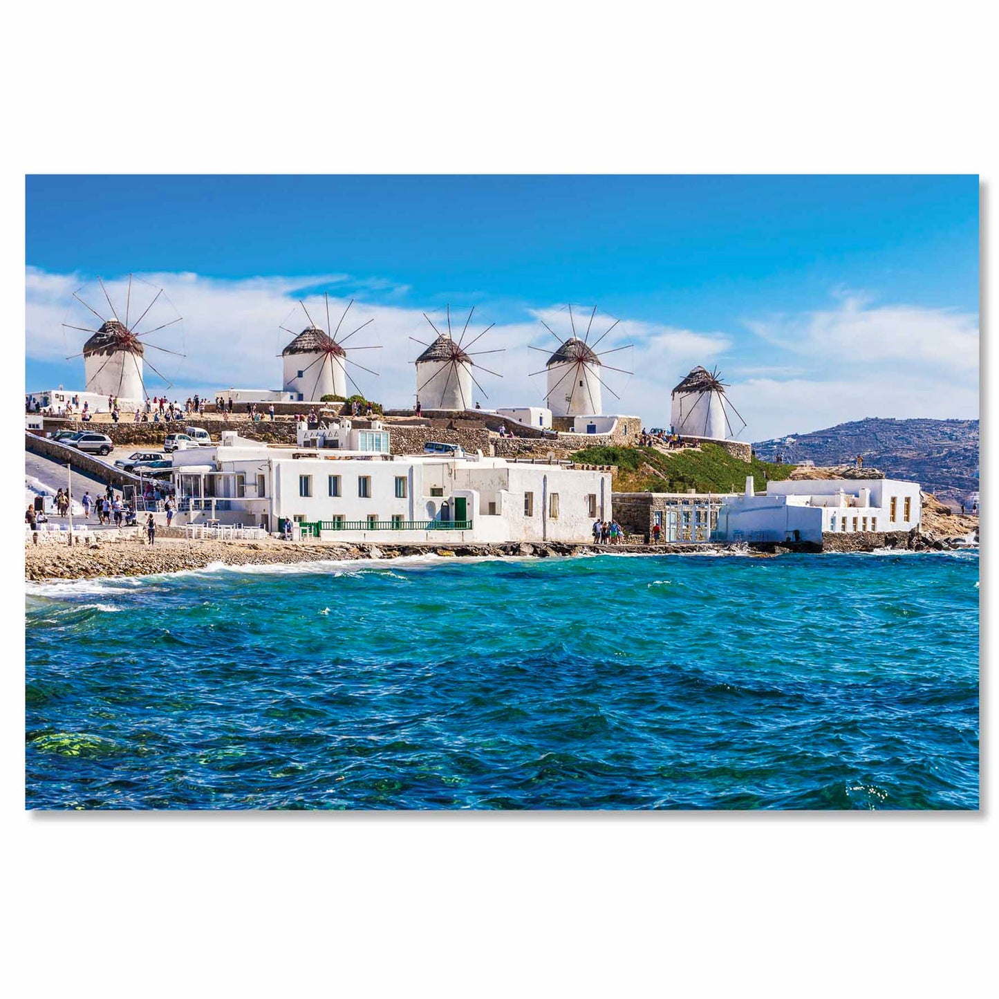 SU-82019 47X32 TG Windmills in Greece Wall Art on Tempered Glass