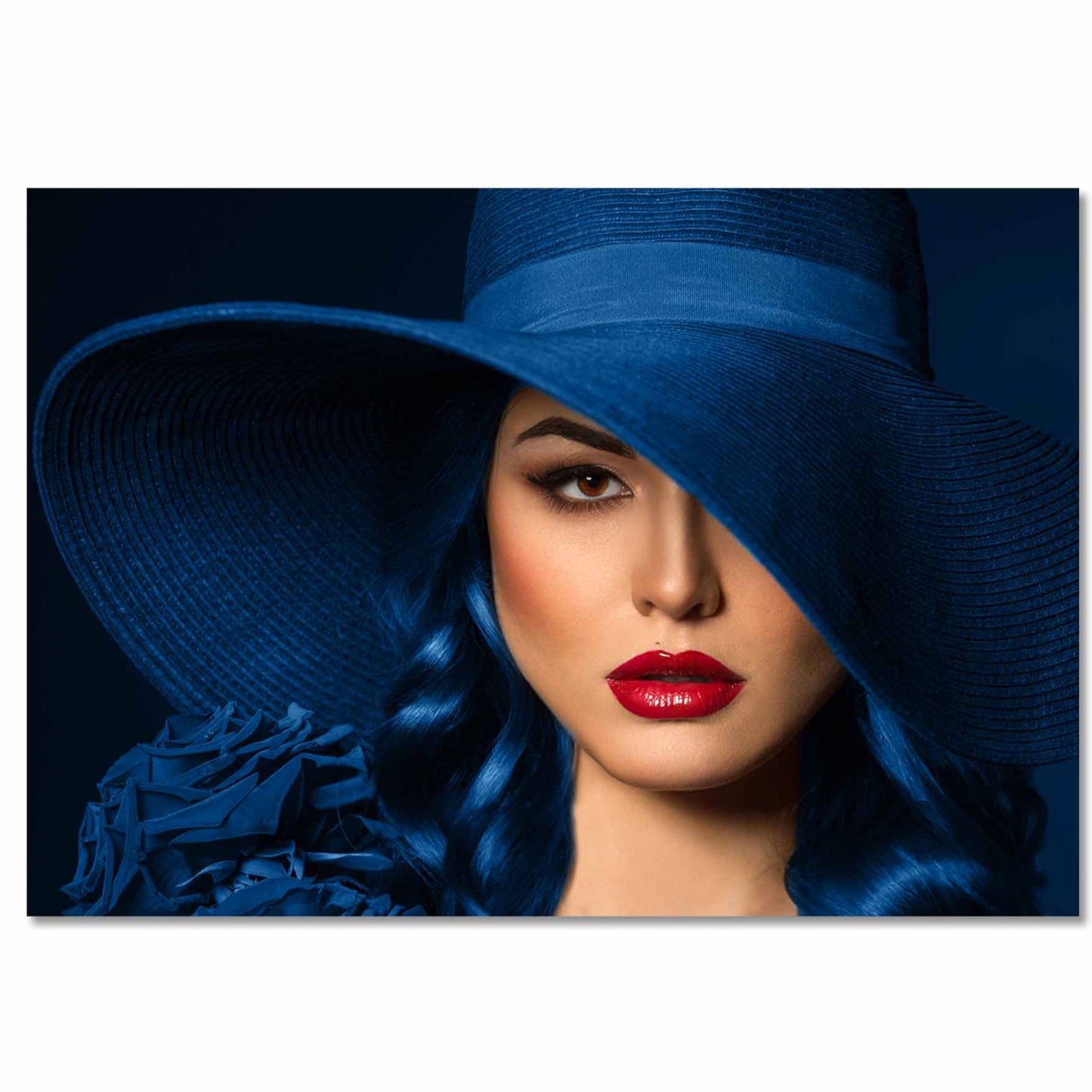 SU-82024 Women with Blue Hat Fine Wall Art on Tempered Glass