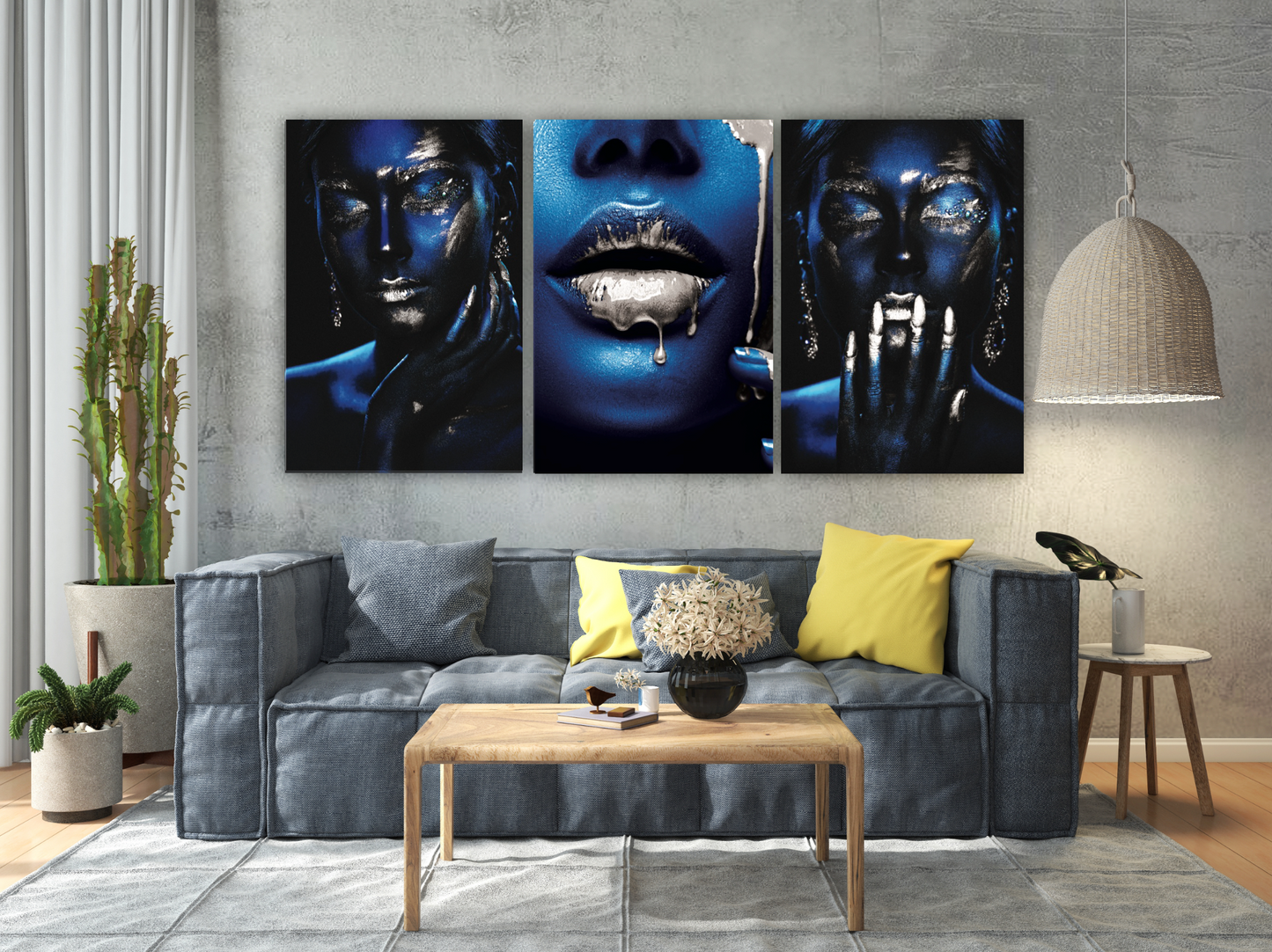 SULC-17/18/19 SILVER SET OF 3 SILVER AND BLUE WOMAN 47X32 TG